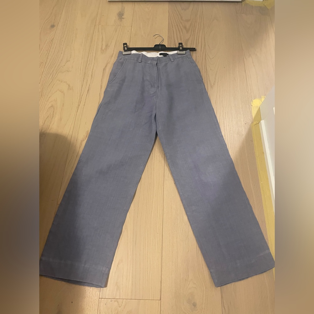 COS lavender-grey high waist wide leg linen pant
